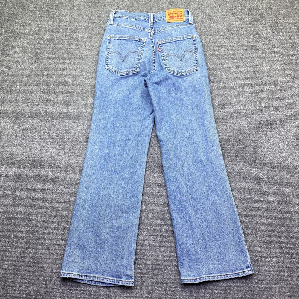 Levis High Waisted Crop Flare Jeans Light Wash Blue Denim Sz 25 Grunge Retro - Picture 7 of 11